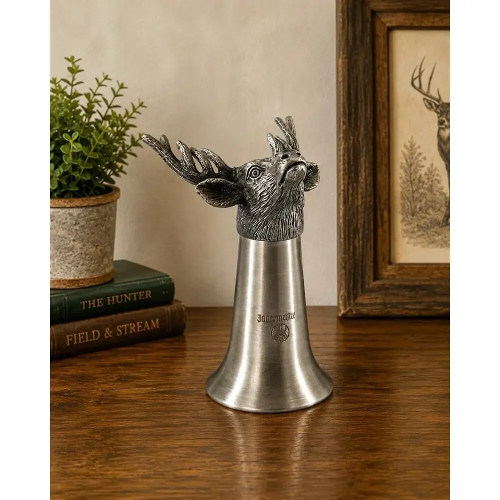 Jägermeister Deer Head Pewter Shot Glass 3.5” Hunting Stag Barware Germany